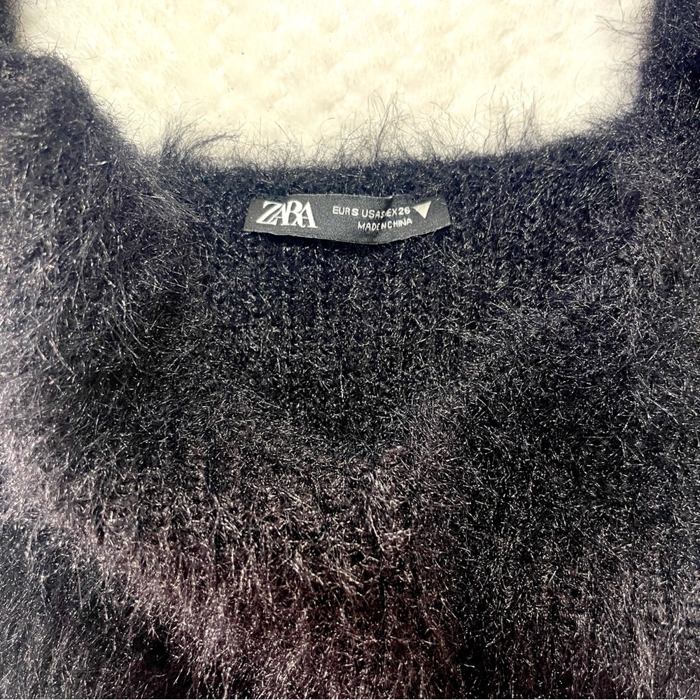 Zara Black label bow strips crop fluffy top S - Picture 3 of 7
